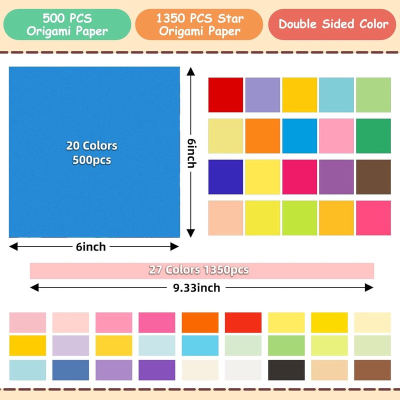 hapray 500 Sheets Origami Paper & 1350 Sheets Star Origami Paper, 20 Color Papers Scrapbook Decor, Double Sided Color Colored Easy Folding Crafts for Kids Ages 5-8 8-12, DIY Arts Crafts for Beginners - Image 3